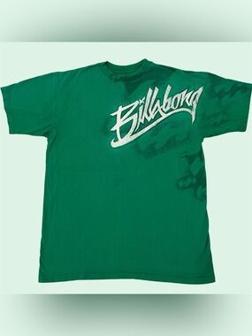 Y2K Billabong Graffiti Graphic Tee Surf Skater Green Medium